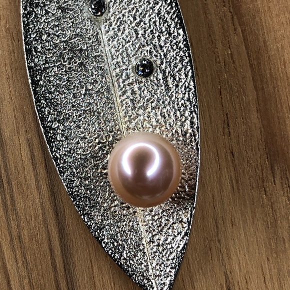 Vantel Pearls Quiet Moments Peach Pearl Sterling Silver Necklace 24" - Picture 5 of 7